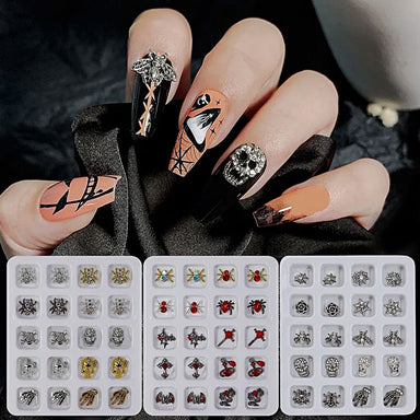 Halloween Nail Art Charms Tray (20 pcs) — Skulls, Spiders, Bats & Gothic Studs