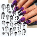 NSI Australia Halloween nail stickers—black drip design, JO-1571; sheet with purple stiletto manicure example