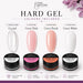 Nail Success Australia hard gel colours in 15g pots: Crystal Clear, Cover Pink, Cover Peach and Cover White