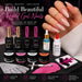 HEMA-free hard gel nail starter kit with four gels, preparation products and glossy pink almond nail extensions