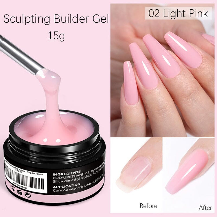 LED curable builder gel for nail extensions with before-and-after results