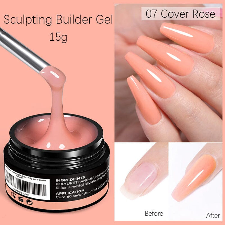 LED curable builder gel for nail extensions with before-and-after results