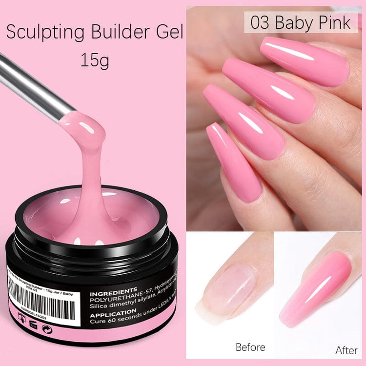 LED curable builder gel for nail extensions with before-and-after results