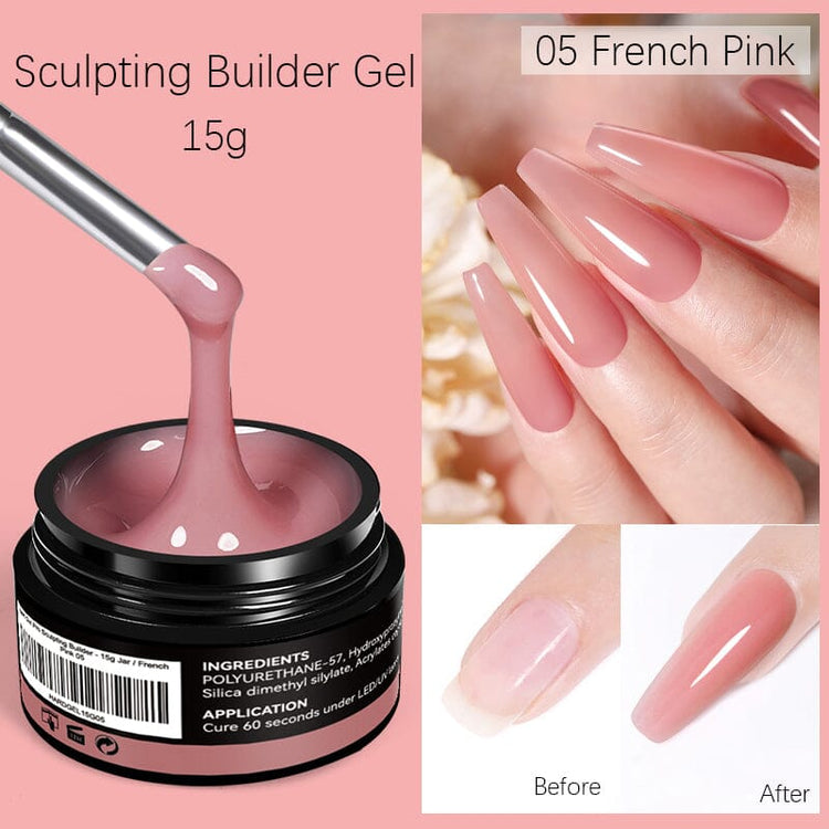 LED curable builder gel for nail extensions with before-and-after results