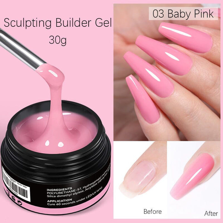 LED curable builder gel for nail extensions with before-and-after results