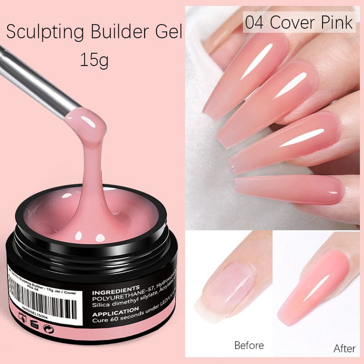 LED curable builder gel for nail extensions with before-and-after results