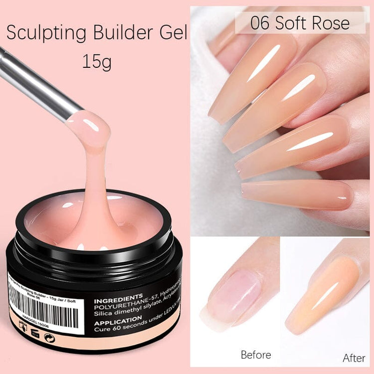LED curable builder gel for nail extensions with before-and-after results