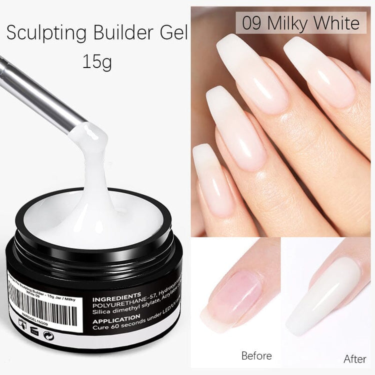LED curable builder gel for nail extensions with before-and-after results
