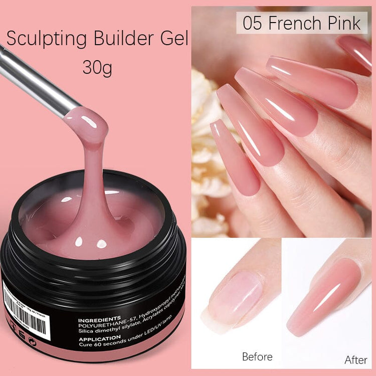 LED curable builder gel for nail extensions with before-and-after results