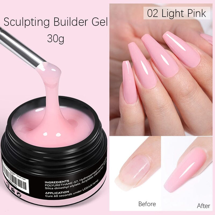 LED curable builder gel for nail extensions with before-and-after results