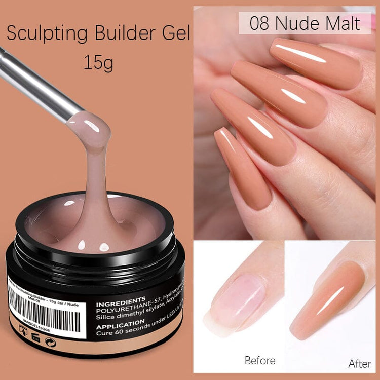 LED curable builder gel for nail extensions with before-and-after results