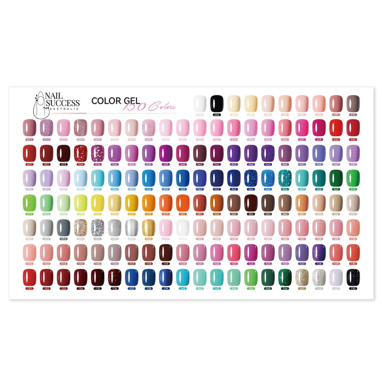 Nail Success Australia Color Gel 150 colours chart showing full gel polish shade range
