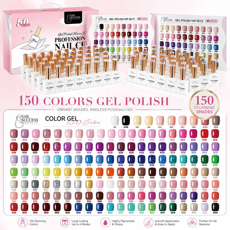 Nail Success Australia Complete VIP Collection 150 colours gel polish kit with shade chart, bottles and display packaging