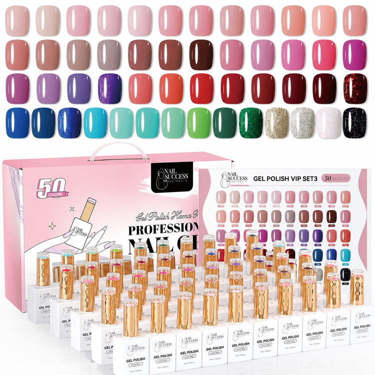 Nail Success Gel Polish VIP Set 3, 50 bottle HEMA free collection with shade chart