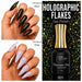 Nail Success Australia Holographic Flakes Gel Polish 001 shown over black and white nails with 15ml bottle