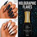 Nail Success Australia Holographic Flakes Gel Polish 003 shown over black and white nails with 15ml bottle