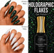 Nail Success Australia Holographic Flakes Gel Polish 004 shown over black and white stiletto nails with 15ml bottle