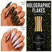 Nail Success Australia Holographic Flakes Gel Polish 005 shown over black and white nails with 15ml bottle