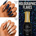 Nail Success Australia Holographic Flakes Gel Polish 010 shown over black and white stiletto nails with 15ml bottle