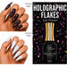 Nail Success Australia Holographic Flakes Gel Polish 011 shown over black and white stiletto nails with 15ml bottle