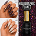 Nail Success Australia Holographic Flakes Gel Polish 012 shown over black and white stiletto nails with 15ml bottle