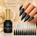 Nail Success Australia Holographic Flakes Gel Polish 15ml shown with blue glitter stiletto nails and 11 shade swatches