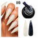 Nail Success Australia Holographic Flakes Gel Polish 010 shown on white stiletto nails with open bottle brush and black and white swatches