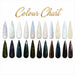 Nail Success Australia Holographic Flakes Gel Polish colour chart showing light and dark swatches for all shades