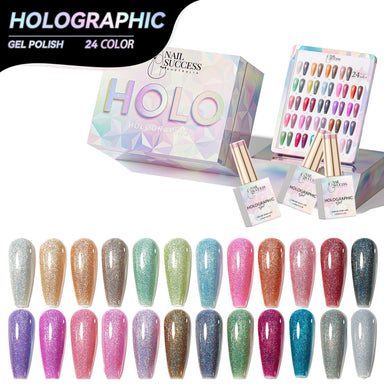Nail Success Australia Holographic Gel Polish 24-colour kit with gift box, gel bottles and holographic shade chart