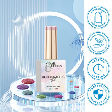 Nail Success Australia Holographic Gel polish bottle with super bright shine, natural ingredients, long-lasting wear and protection