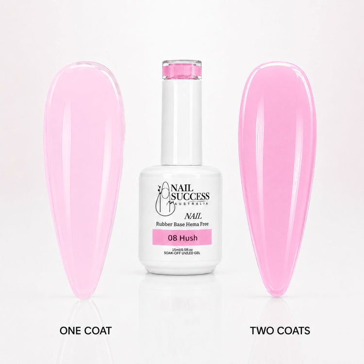 Hush Rubber Base Gel - one coat vs two coats comparison