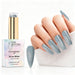 Ice Glitter holographic gel polish with icy blue silver shimmer swatch and matching manicure for HEMA and TPO free salon nails