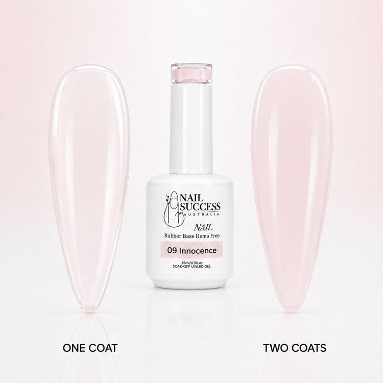 Innocence Rubber Base Gel - one coat vs two coats comparison