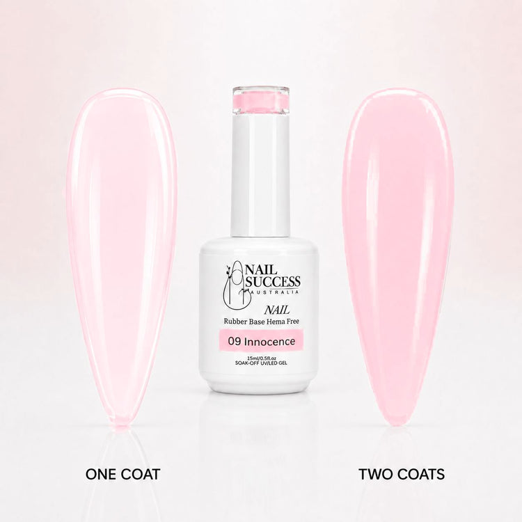 Innocence Rubber Base Gel - one coat vs two coats comparison