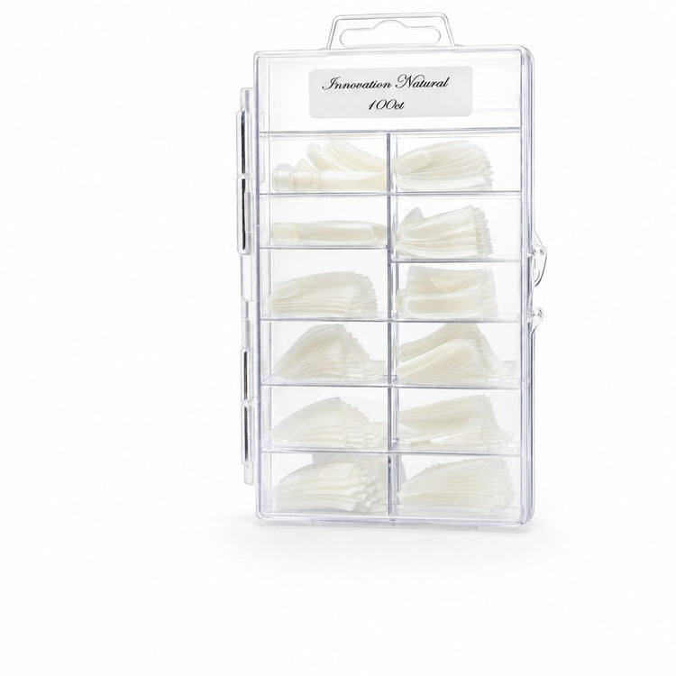 NSI Innovation Natural Nail Tips 100ct storage case with natural tips sorted by size