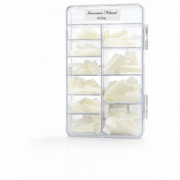 NSI Innovation Natural Nail Tips 300ct storage case with natural tips sorted by size