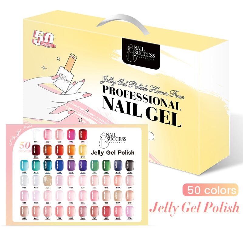 Nail Success Jelly Gel Polish — 50 colors, HEMA-free 15ml professional nail gel with swatch chart — NSI Australia