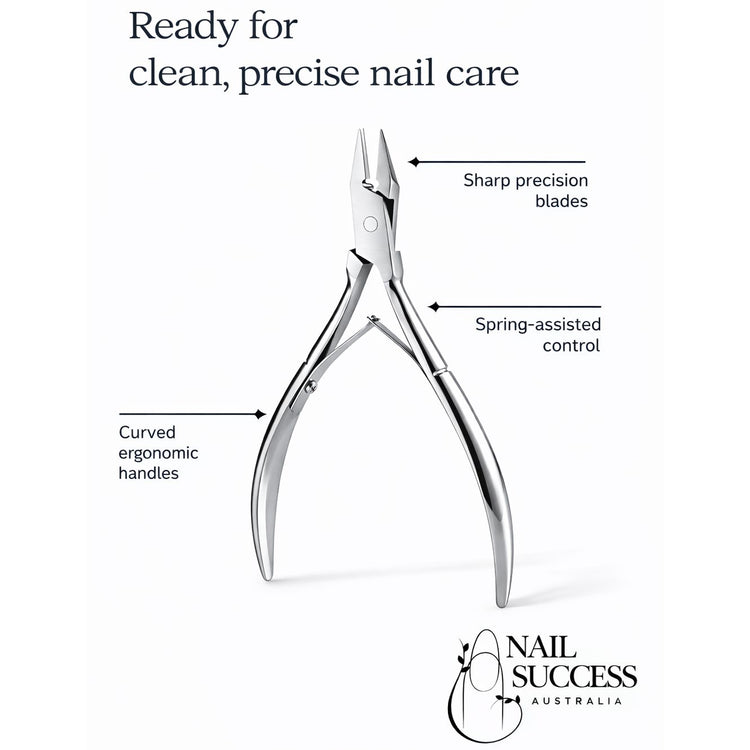 Large silver nail nipper with sharp precision blades, spring-assisted control and curved ergonomic handles