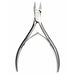 Large silver double-spring nail nipper with open straight blades and curved handles