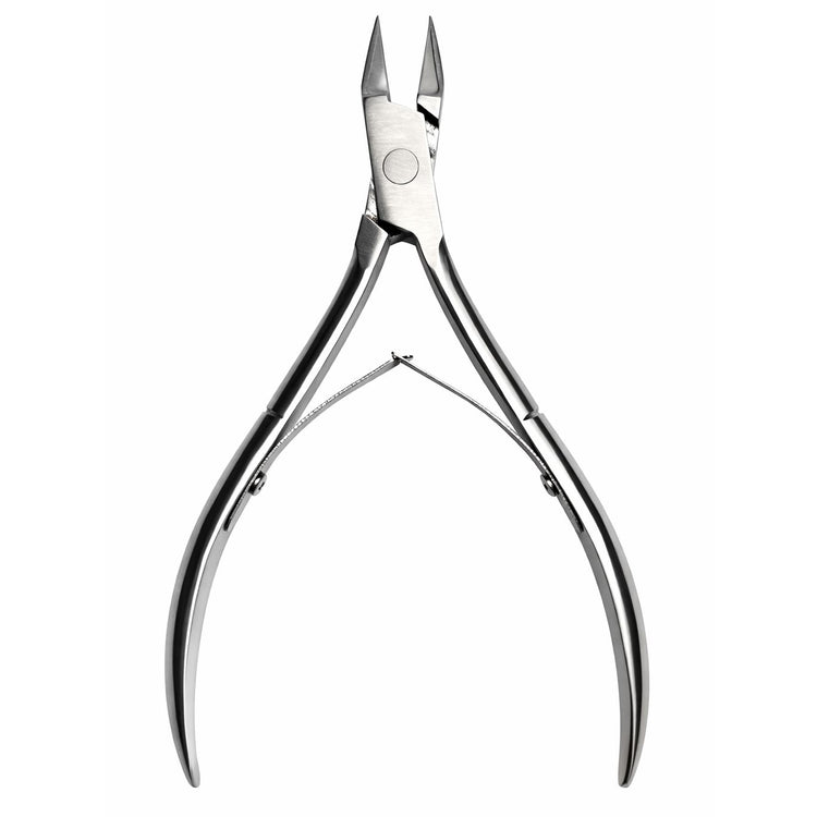 Large silver double-spring nail nipper with straight precision blades and curved handles