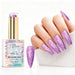 Lavender Glow aurora pearl gel polish with lavender purple pearl shimmer swatch and matching manicure for HEMA and TPO free salon nails