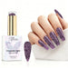 Lavender Lights reflective gel polish with purple glitter swatch and matching manicure for HEMA and TPO free salon nails