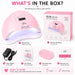 Pink 80W LED UV nail lamp kit with protective box, power adapter, user manual, removable base and warranty card