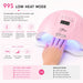 Pink 80W LED UV nail lamp with 99-second low-heat mode for gradual, comfortable curing of sensitive nails