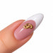Gold script letter P nail art charm on a pink French tip almond nail