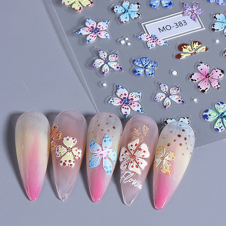 Lily and hibiscus flower nail art stickers with pastel ombre manicure design, MO-383, NSI Australia