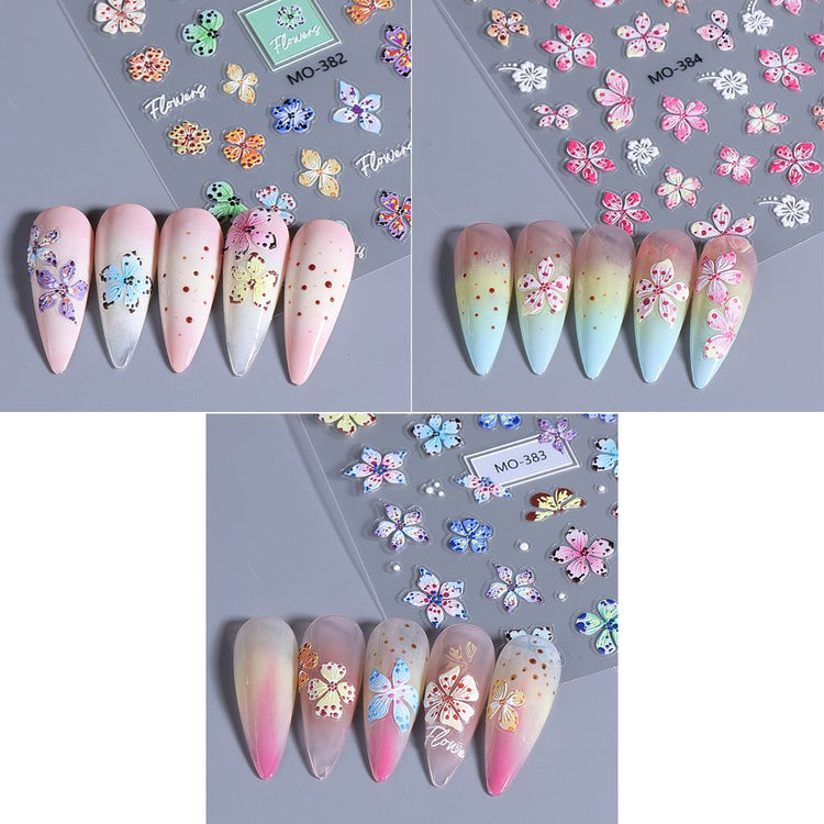 Lily and hibiscus flower nail art stickers pack of 3 with floral manicure designs, NSI Australia