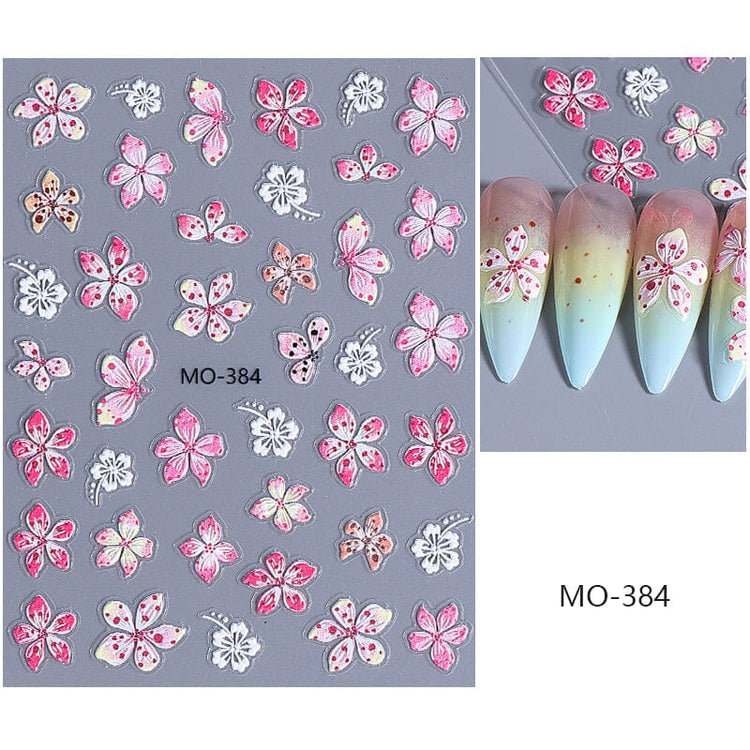 Lily and hibiscus flower nail art stickers with pastel ombre manicure example, MO-384, NSI Australia