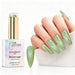 Lime Laser holographic gel polish with lime green glitter swatch and matching manicure for HEMA and TPO free salon nails