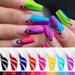 Born Pretty Liner Gel nail art—neon French tips with black contour lines; colour swatches L02 black, L03 red, L05 blue, L06 orange-red, L07 pink, L10 yellow, L11 aqua, L12 purple